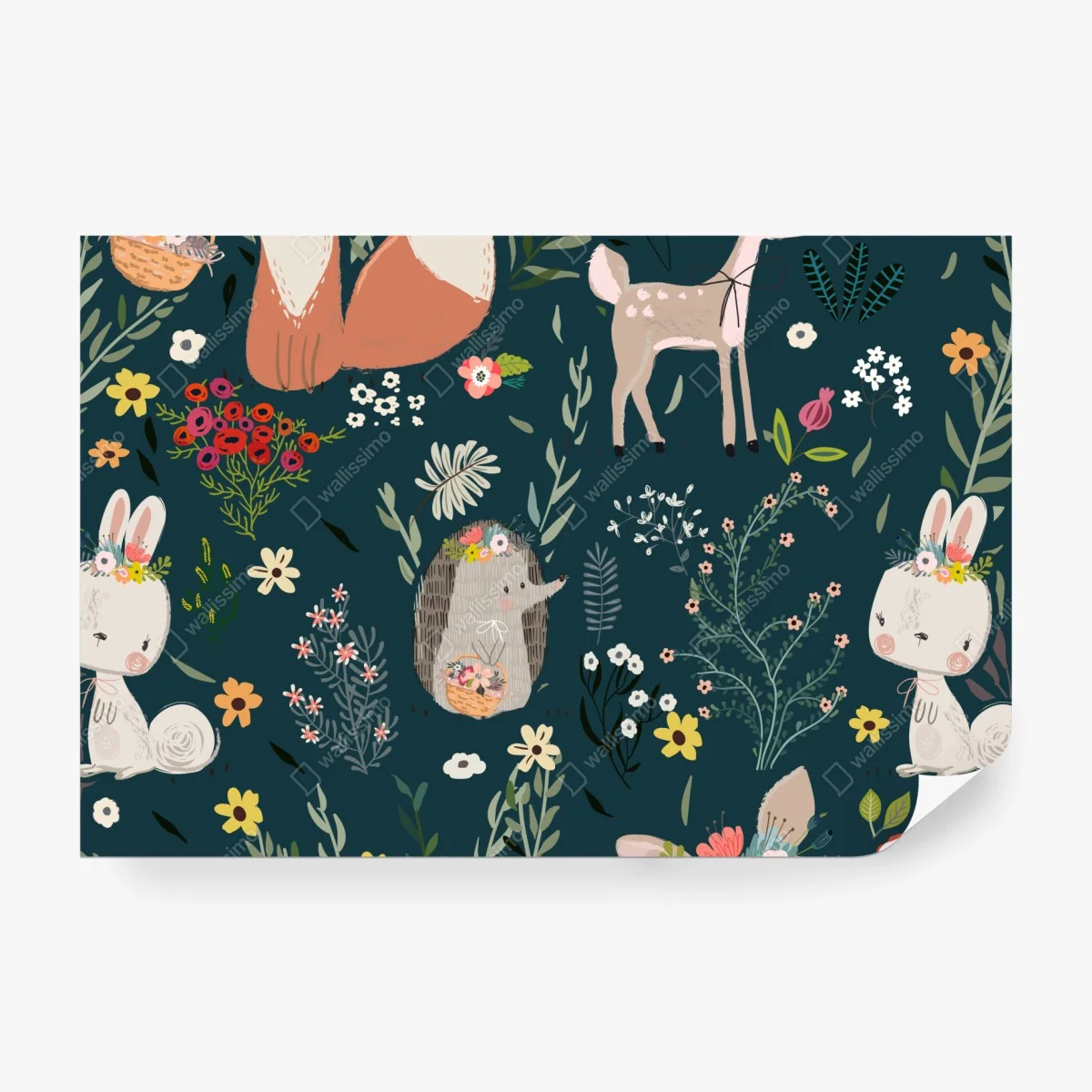 Fototapete waldfreunde blumenmuster fürs kinderzimmer – Wallnifity®
