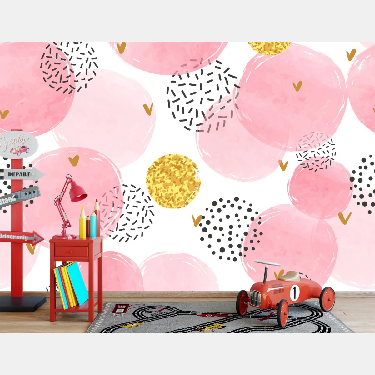 Fototapete rosa aquarellkreise mit goldenen akzenten – Wallnifity® Fototapete rosa aquarellkreise mit goldenen akzenten – Wallnifity®