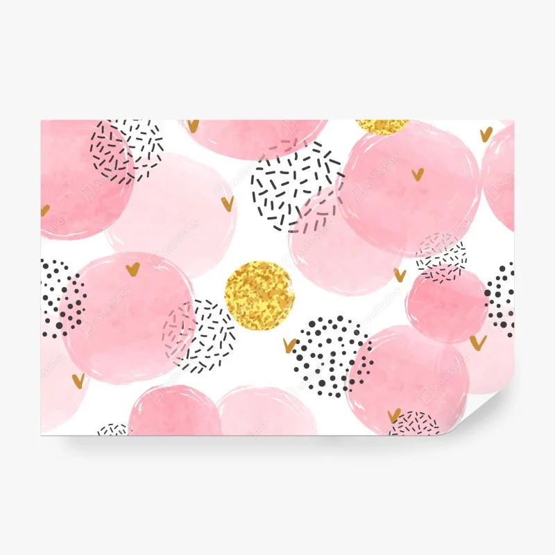 Fototapete rosa aquarellkreise mit goldenen akzenten