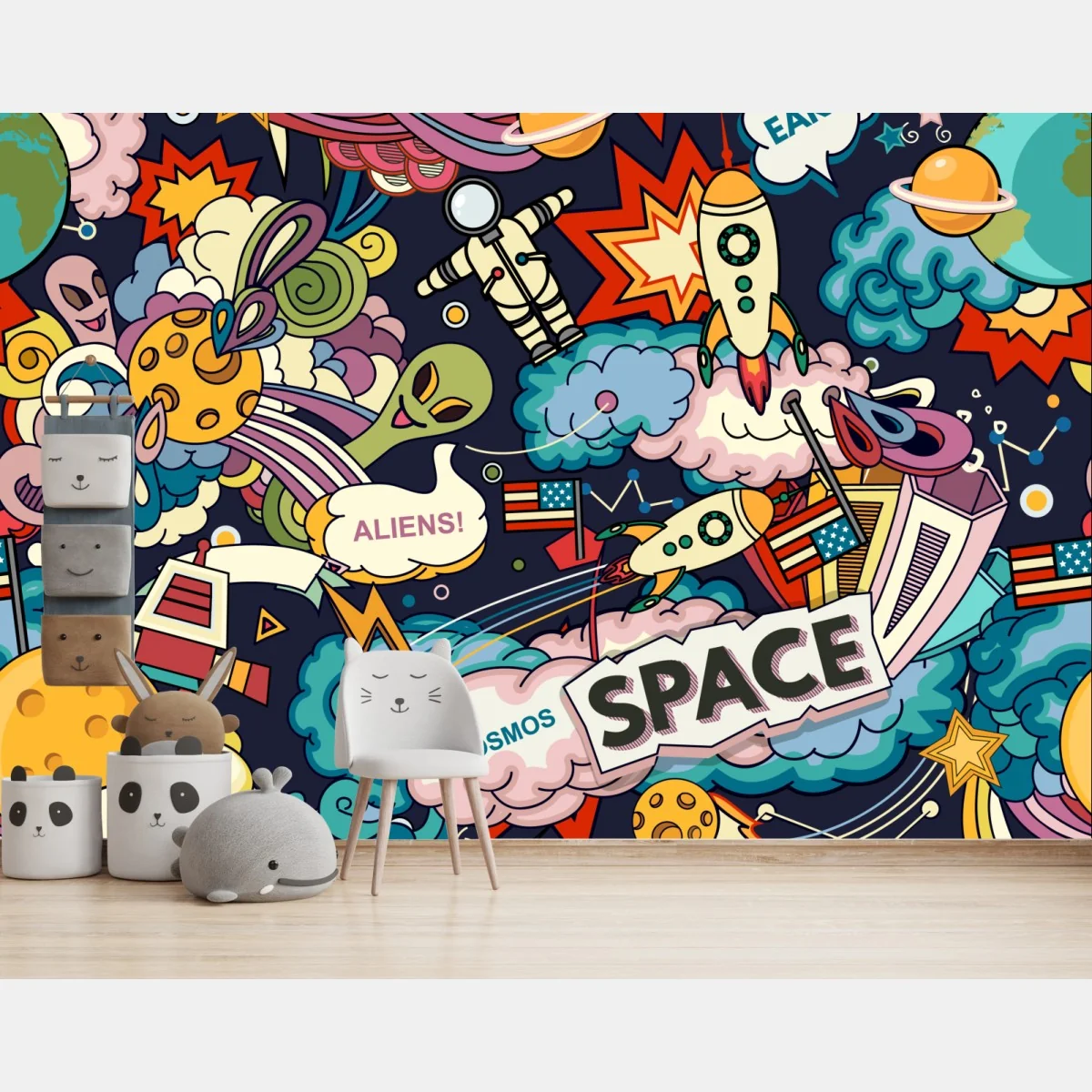 Fototapete bunte kosmische weltraum-collage – Wallnifity® Fototapete bunte kosmische weltraum-collage – Wallnifity®