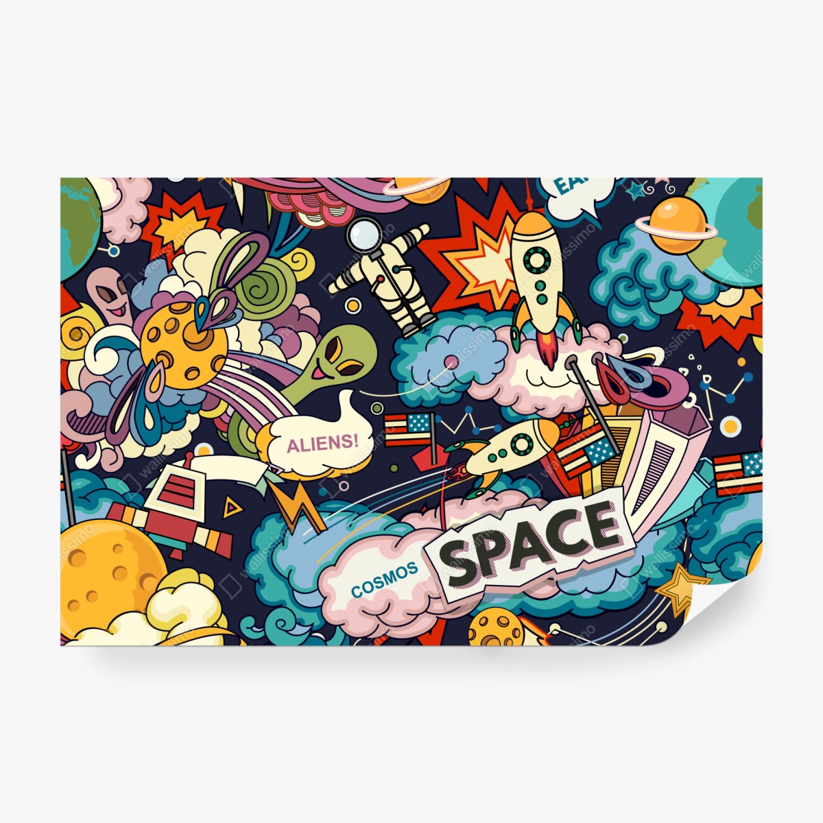 Fototapete bunte kosmische weltraum-collage – Wallnifity® Fototapete bunte kosmische weltraum-collage – Wallnifity®