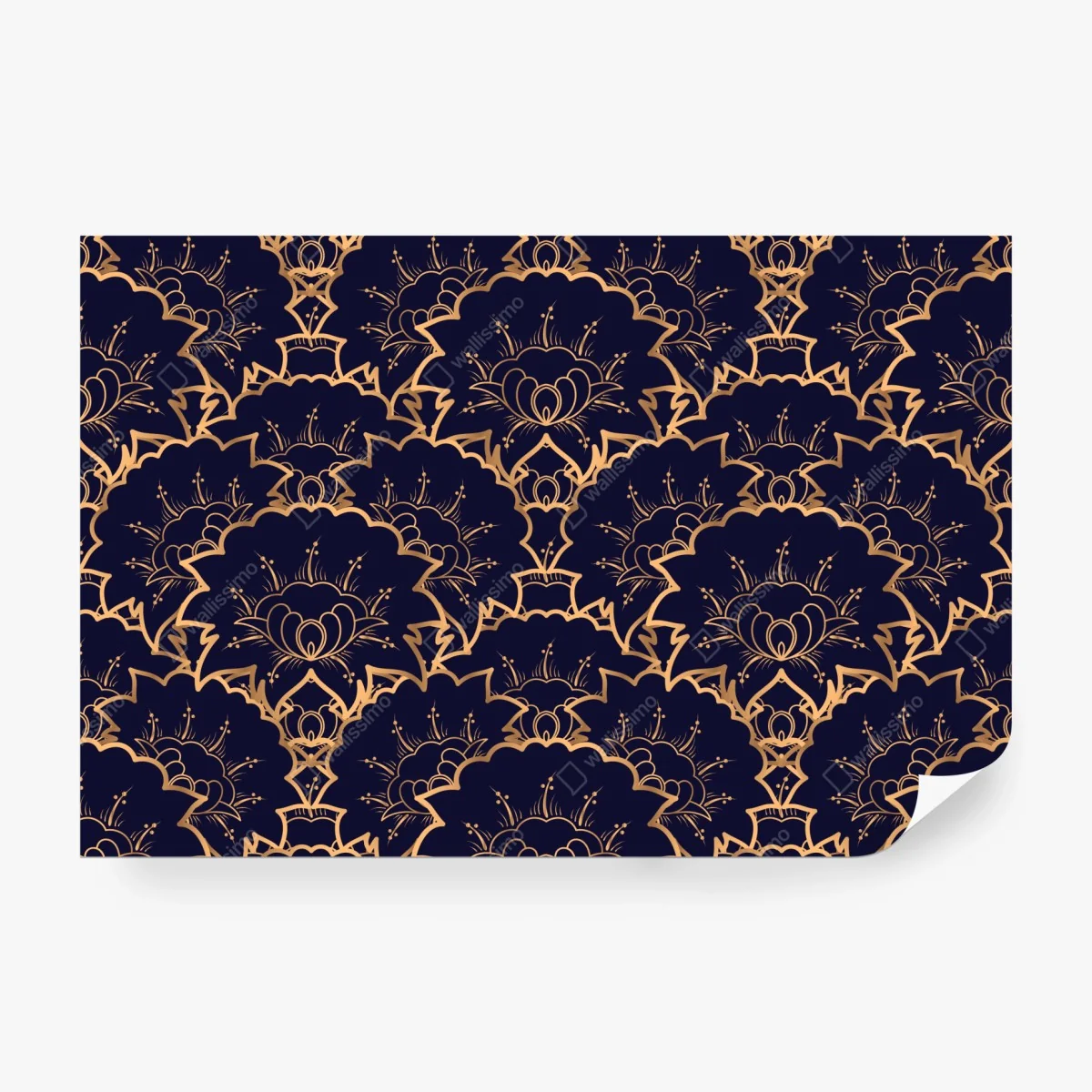 Fototapete luxuriöses goldenes blütenmuster auf marineblau – Wallnifity® Fototapete luxuriöses goldenes blütenmuster auf marineblau – Wallnifity®
