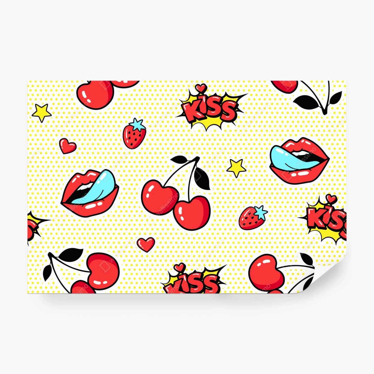 Fototapete verspieltes pop-art kirschen-kuss muster – Wallnifity® Fototapete verspieltes pop-art kirschen-kuss muster – Wallnifity®