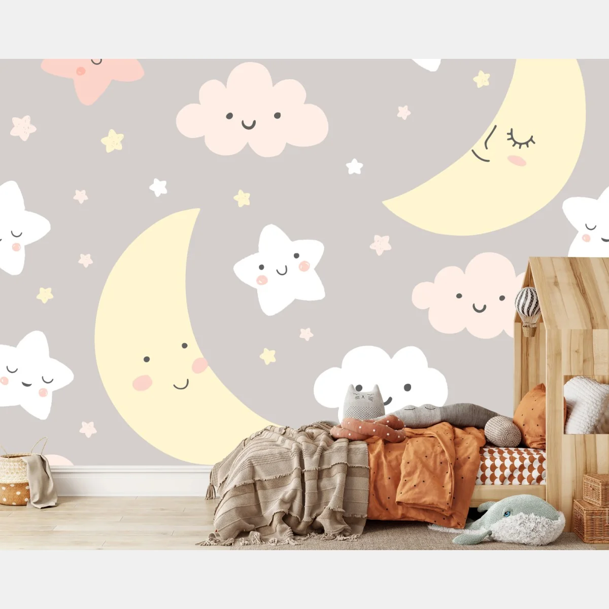 Fototapete schlafender mond und sterne kinderzimmer muster – Wallnifity®