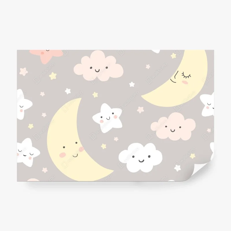 Fototapete schlafender mond und sterne kinderzimmer muster