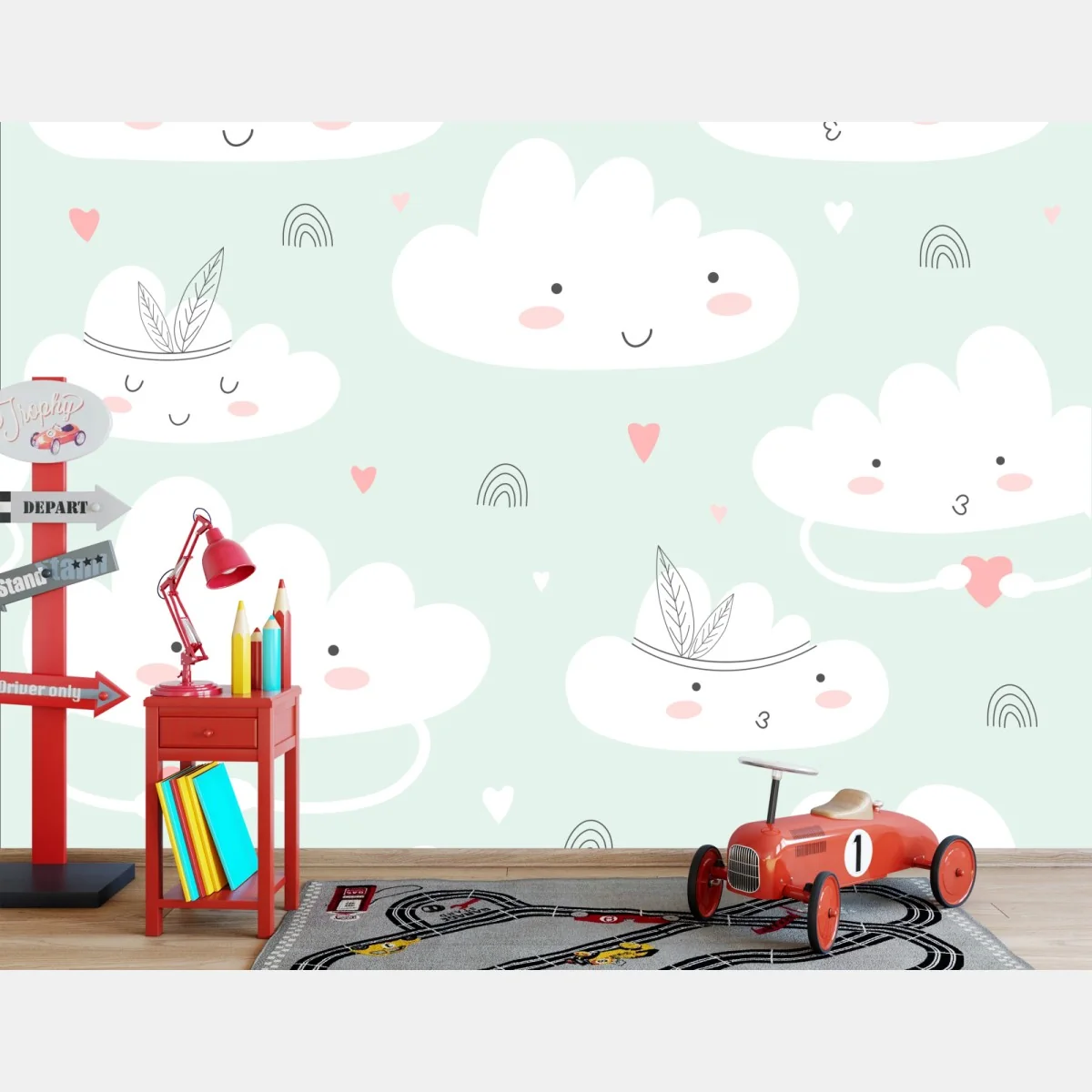 Fototapete lächelnde wolken pastellmuster fürs kinderzimmer – Wallnifity® Fototapete lächelnde wolken pastellmuster fürs kinderzimmer – Wallnifity®