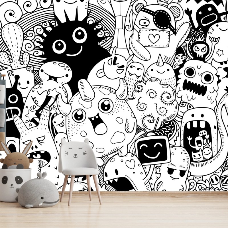 Fototapete verspielte monster-zeichnung