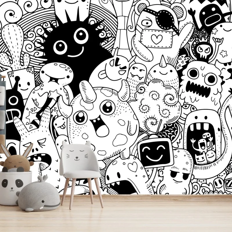 Fototapete verspielte monster-zeichnung