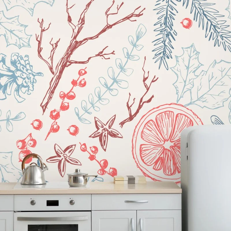 Fototapete handgezeichnetes winterliches botanisches muster