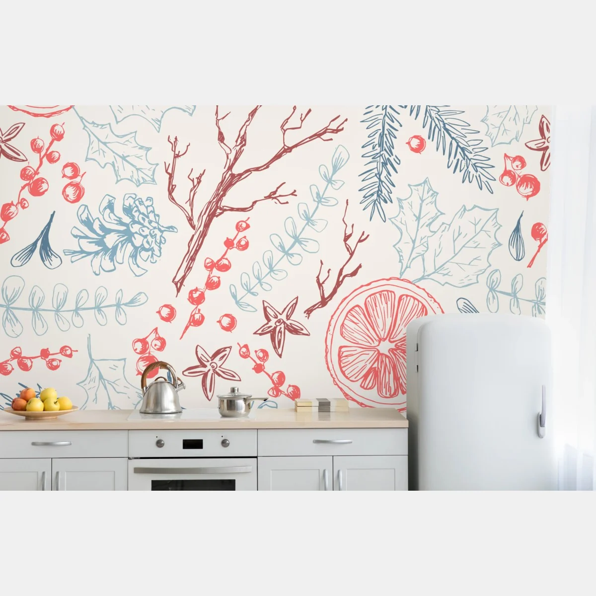 Fototapete handgezeichnetes winterliches botanisches muster – Wallnifity® Fototapete handgezeichnetes winterliches botanisches muster – Wallnifity®