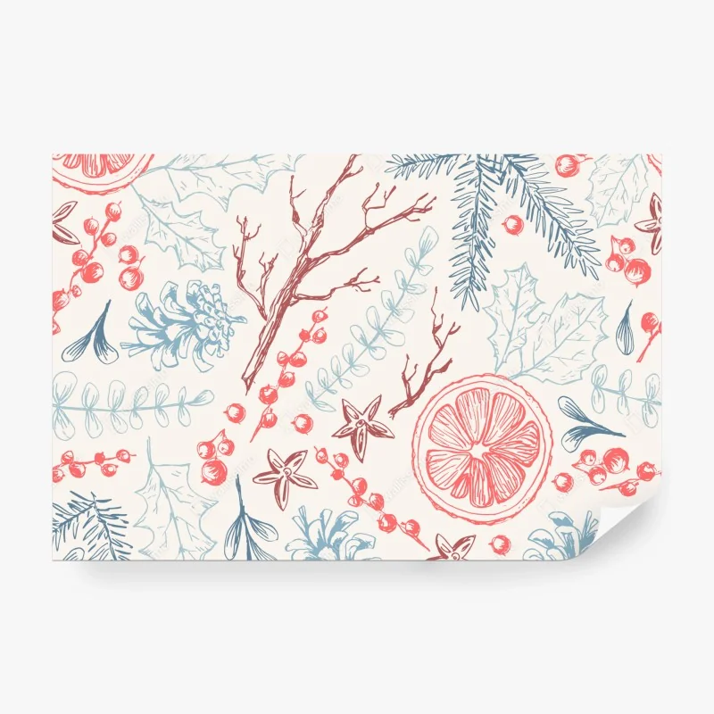 Fototapete handgezeichnetes winterliches botanisches muster