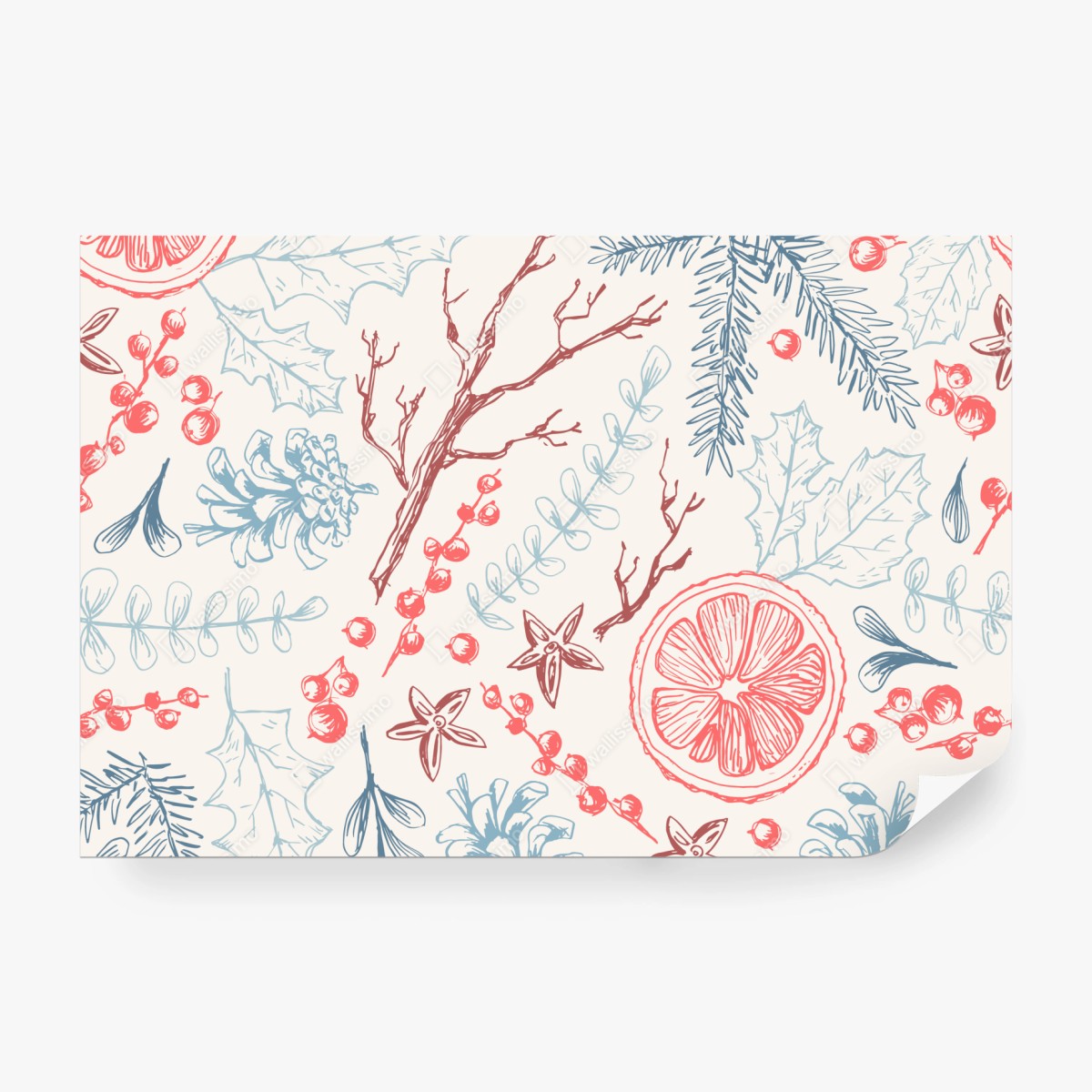Fototapete handgezeichnetes winterliches botanisches muster – Wallnifity® Fototapete handgezeichnetes winterliches botanisches muster – Wallnifity®