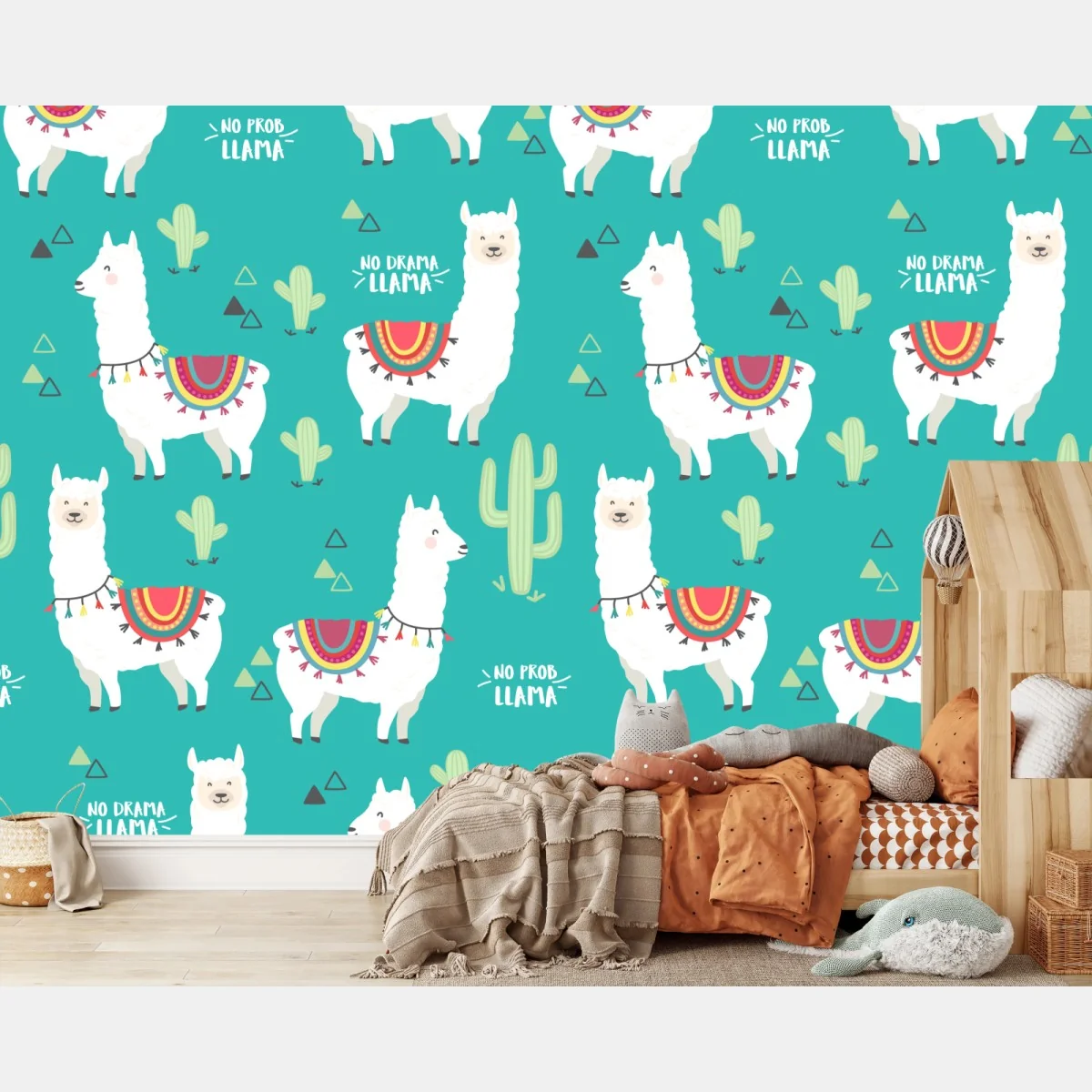Fototapete fröhliches lama-muster auf türkisfarbenem hintergrund – Wallnifity® Fototapete fröhliches lama-muster auf türkisfarbenem hintergrund – Wallnifity®