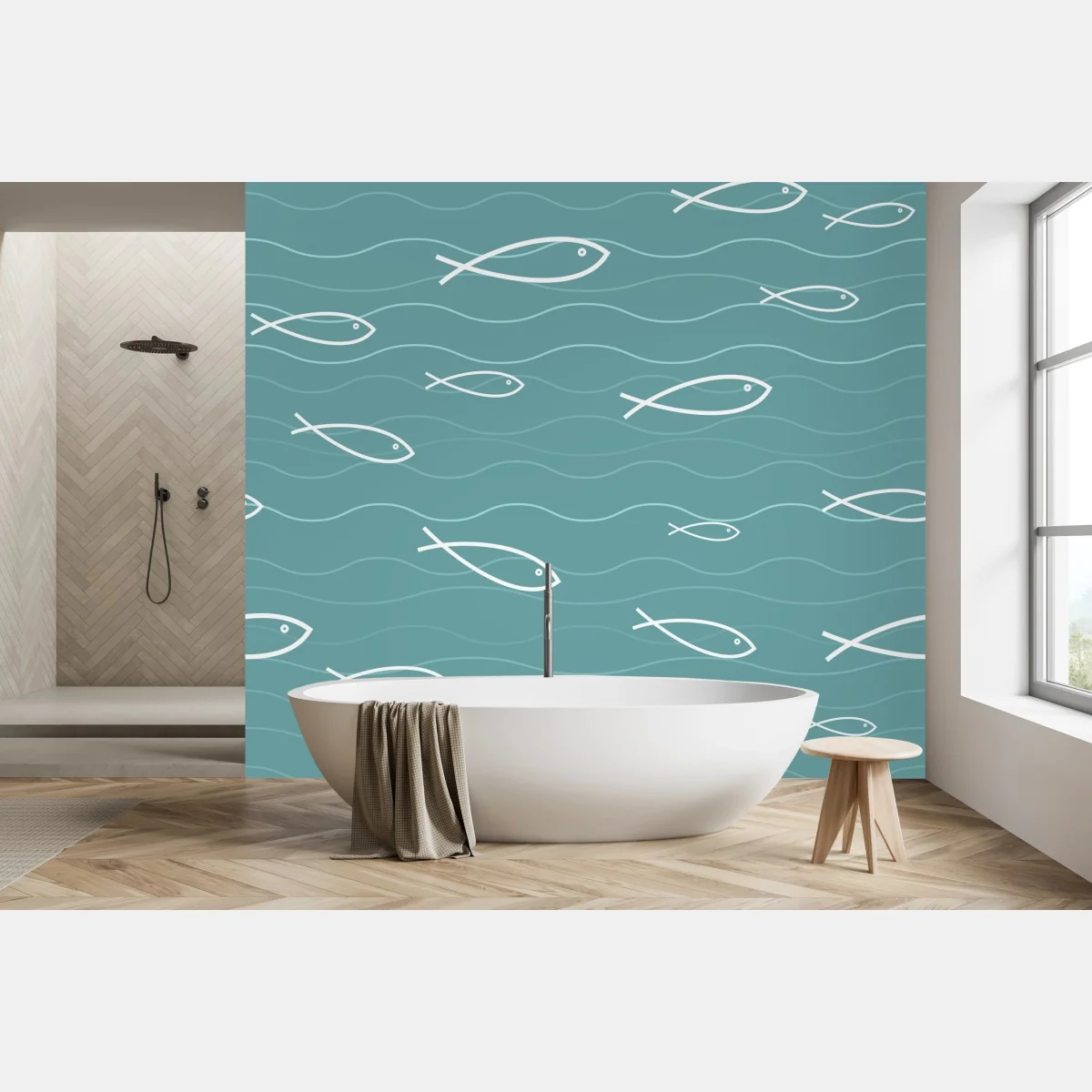 Fototapete türkis fischmuster – Wallnifity®