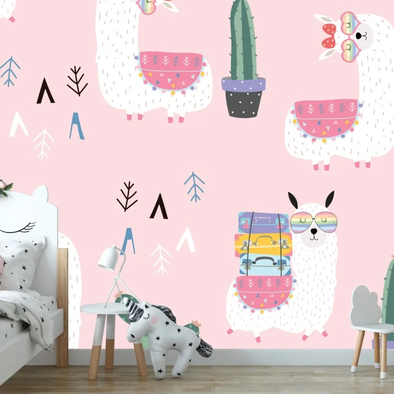 Fototapete niedliches pastell lama-muster