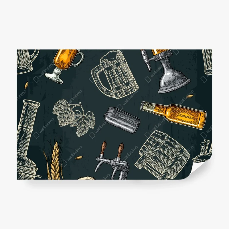 Fototapete vintage bier und brauerei muster