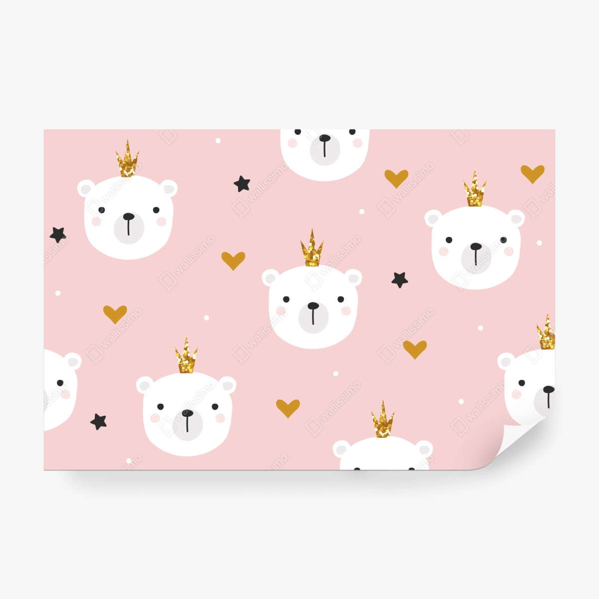 Fototapete süßes polarbär-motiv mit kronen für das kinderzimmer – Wallnifity® Fototapete süßes polarbär-motiv mit kronen für das kinderzimmer – Wallnifity®