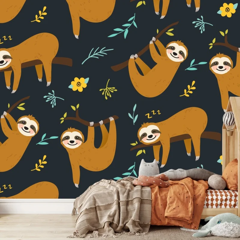 Fototapete niedliches faultiermuster für das kinderzimmer