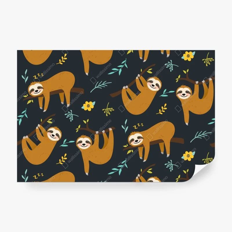 Fototapete niedliches faultiermuster für das kinderzimmer