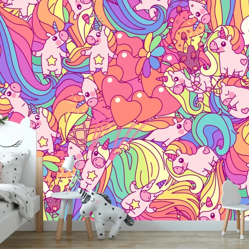 Fototapete verspieltes pastell-einhornmuster