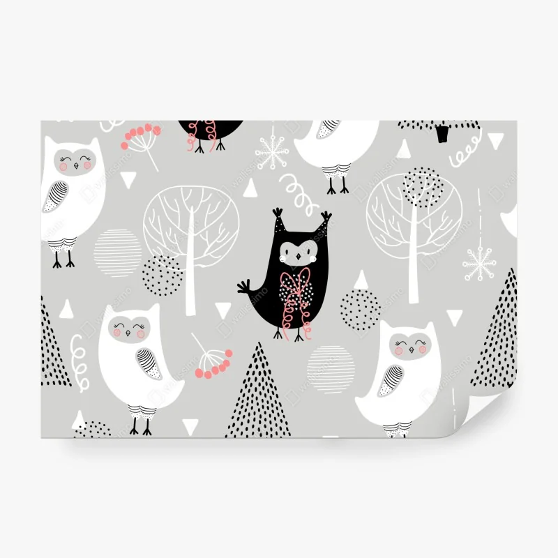 Fototapete skandinavisches eulenmuster für kinderzimmer