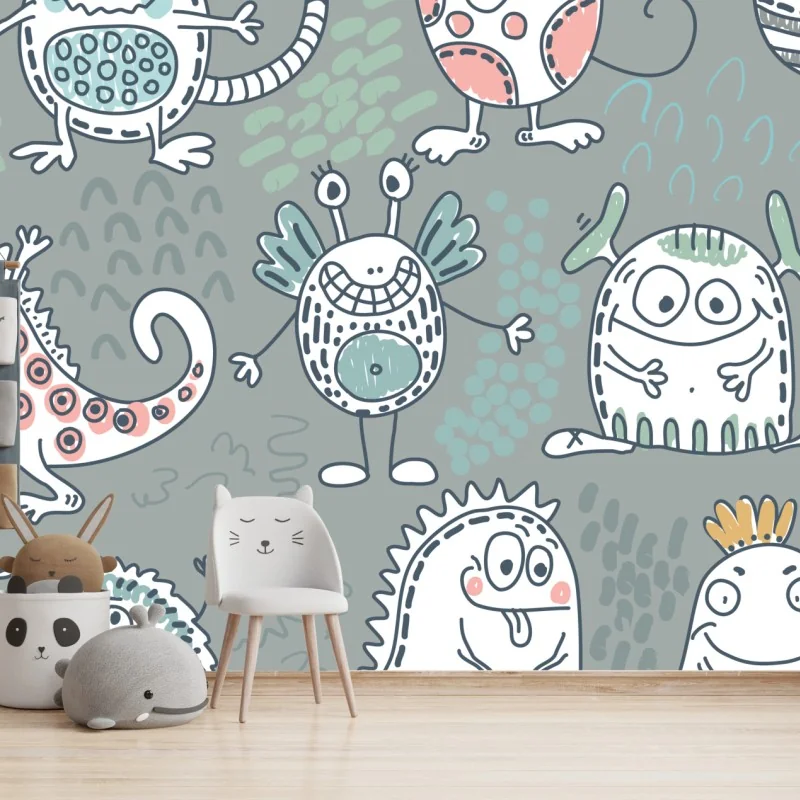 Fototapete verspieltes pastellmonster-muster