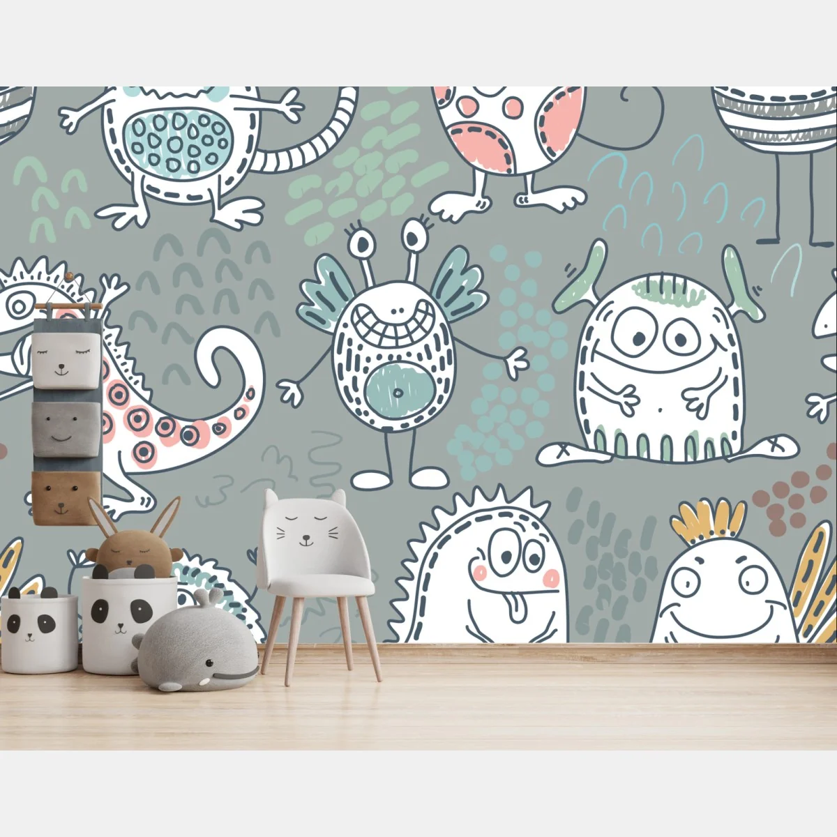 Fototapete verspieltes pastellmonster-muster – Wallnifity®