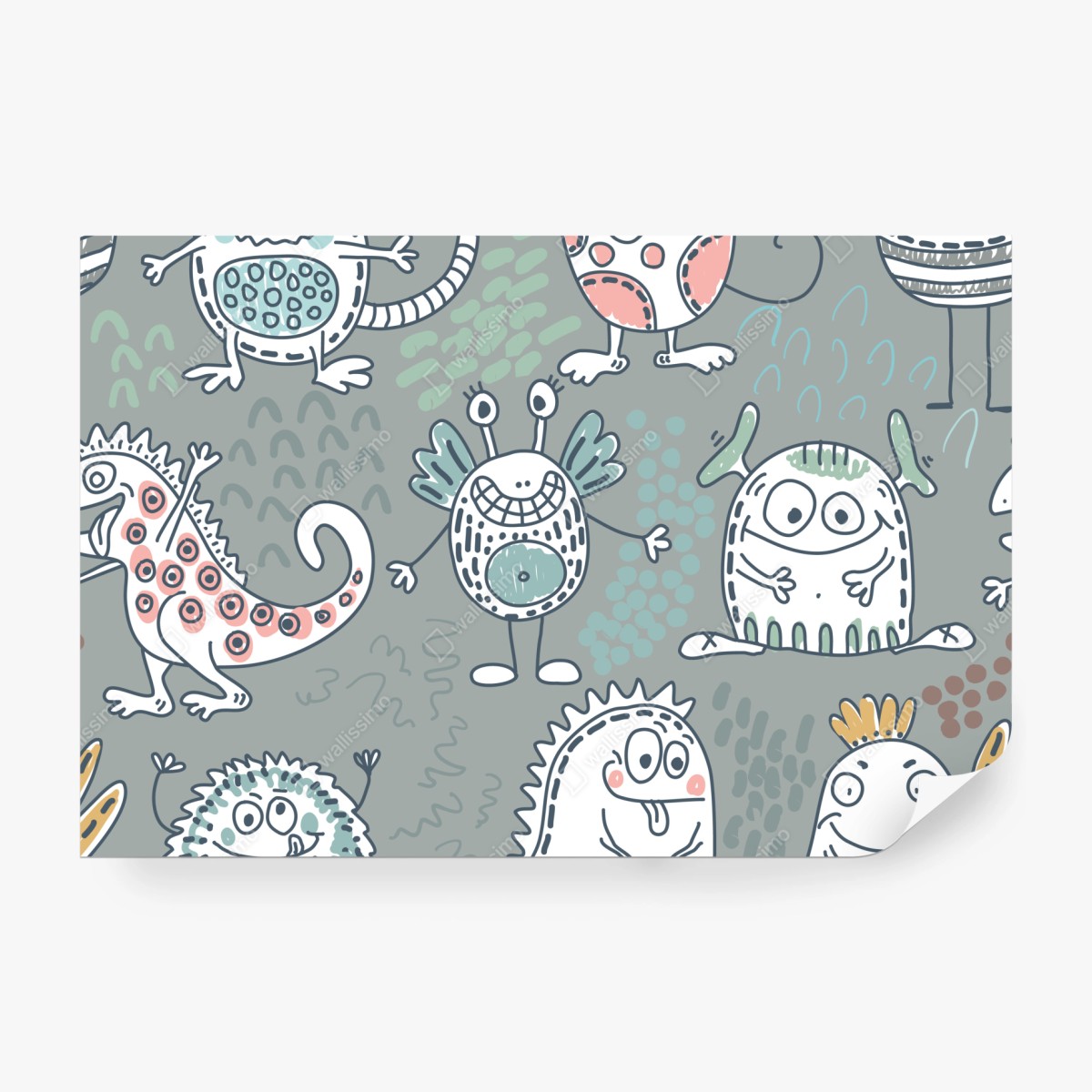 Fototapete verspieltes pastellmonster-muster – Wallnifity®