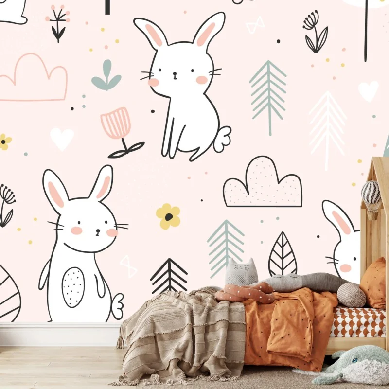 Fototapete verspieltes hasenmuster für kinderzimmer