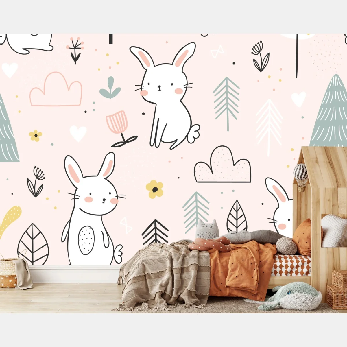 Fototapete verspieltes hasenmuster für kinderzimmer – Wallnifity® Fototapete verspieltes hasenmuster für kinderzimmer – Wallnifity®