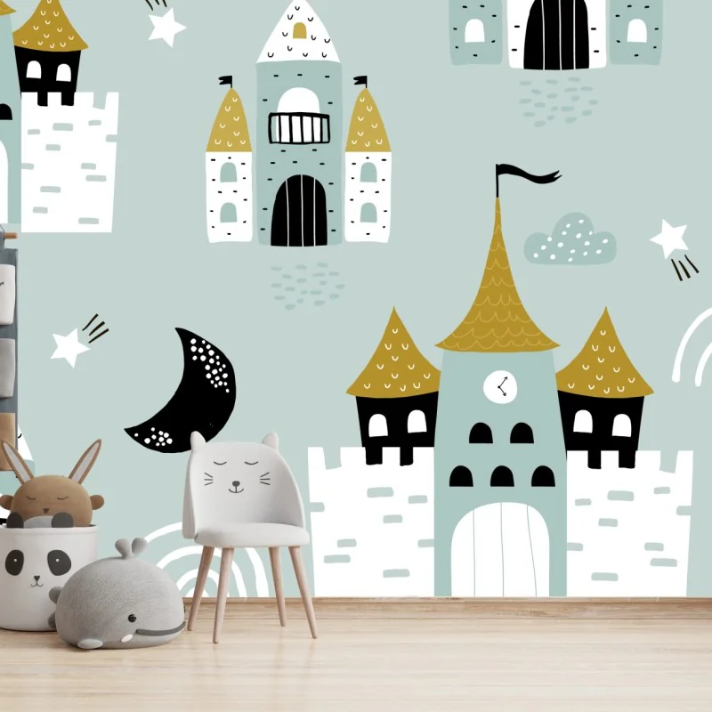 Fototapete pastell schlossmuster für kinderzimmer