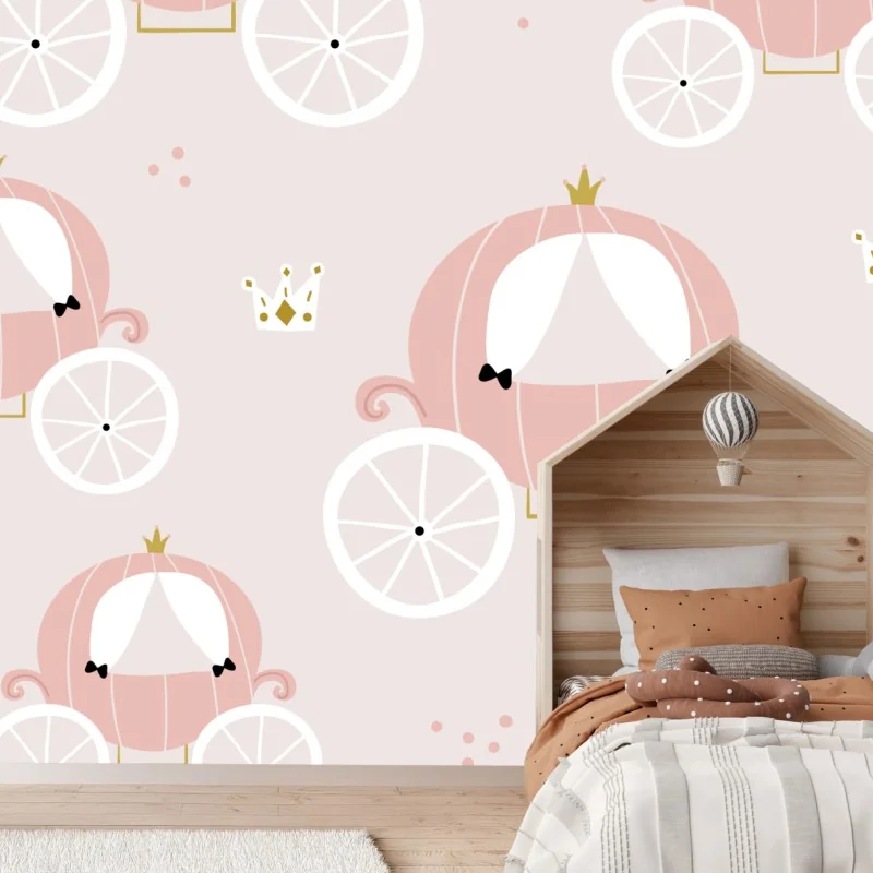 Fototapete rosa prinzessinnenkutsche muster