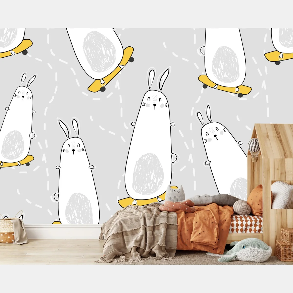 Fototapete spielende kaninchen auf skateboards muster – Wallnifity®