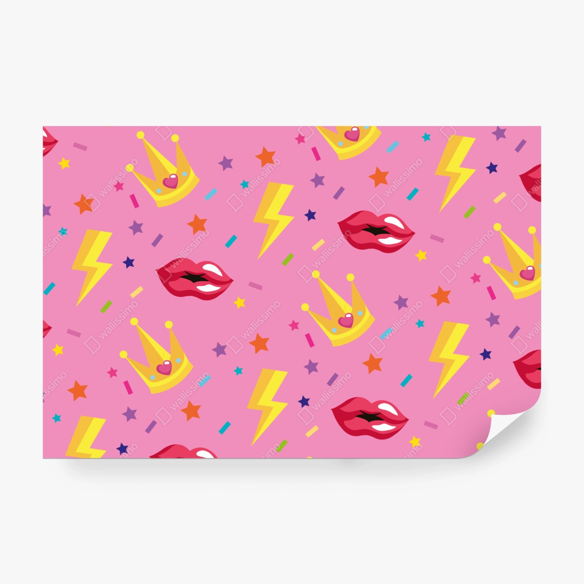Fototapete verspieltes prinzessinnenmuster mit kronen und lippen – Wallnifity®