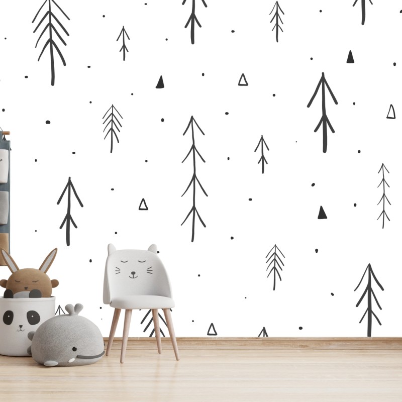 Fototapete minimalistisches muster mit handgezeichneten bäumen