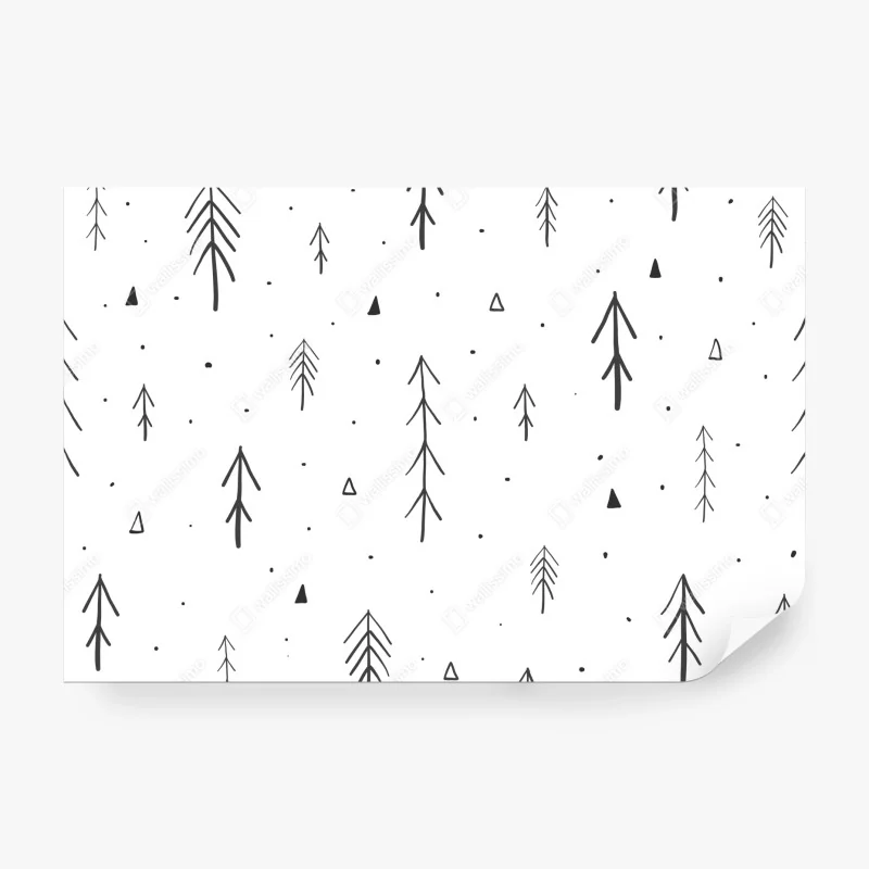 Fototapete minimalistisches muster mit handgezeichneten bäumen