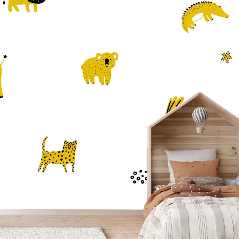 Fototapete verspieltes gelbes safari-tiermuster