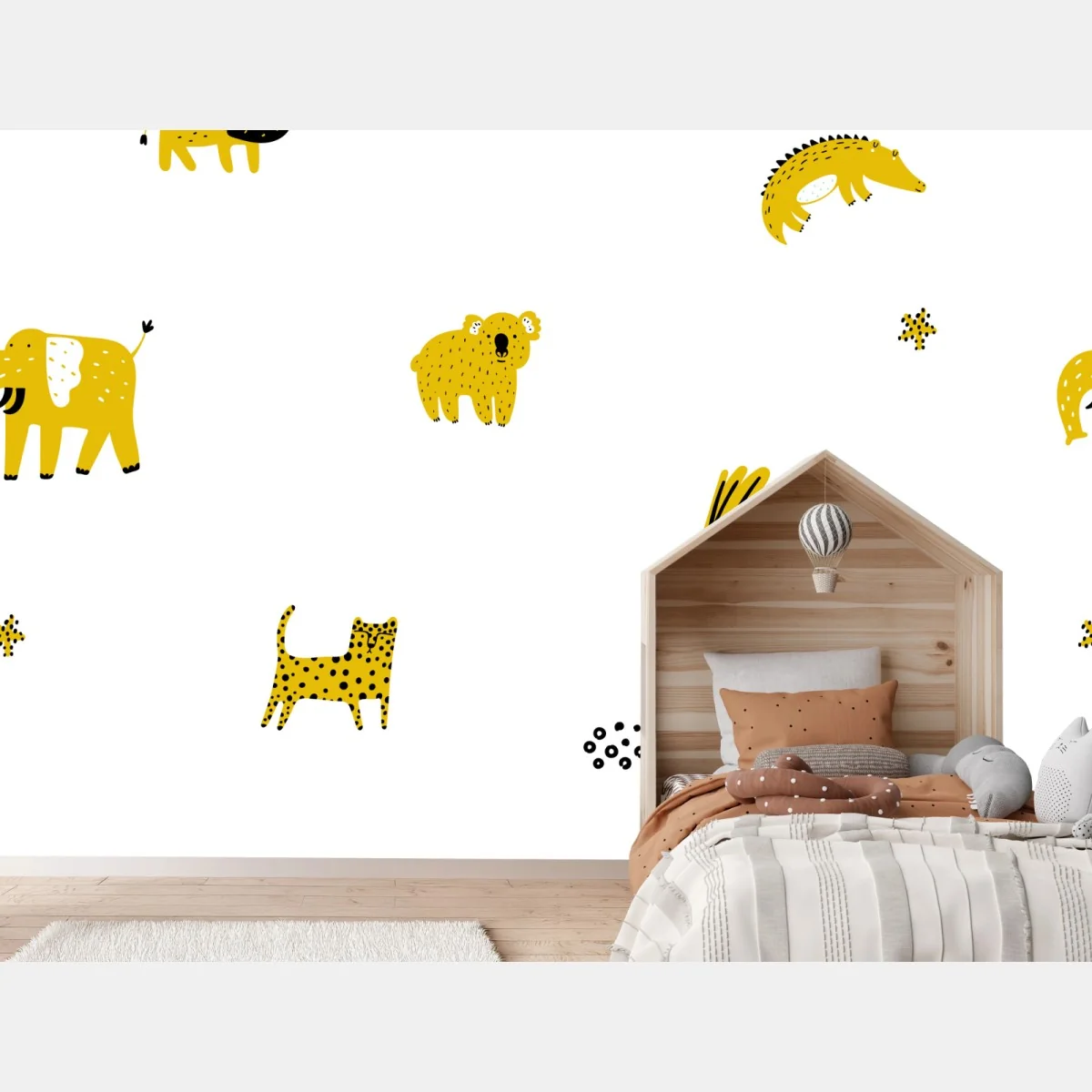 Fototapete verspieltes gelbes safari-tiermuster – Wallnifity® Fototapete verspieltes gelbes safari-tiermuster – Wallnifity®