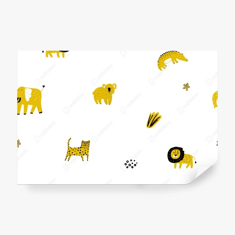 Fototapete verspieltes gelbes safari-tiermuster