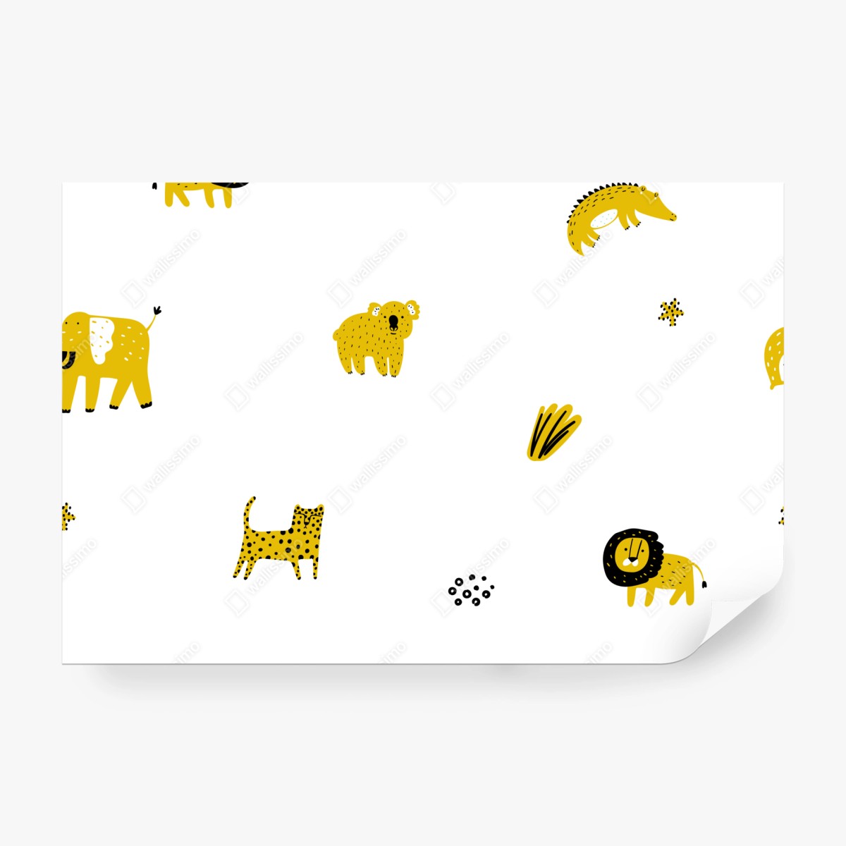 Fototapete verspieltes gelbes safari-tiermuster – Wallnifity® Fototapete verspieltes gelbes safari-tiermuster – Wallnifity®