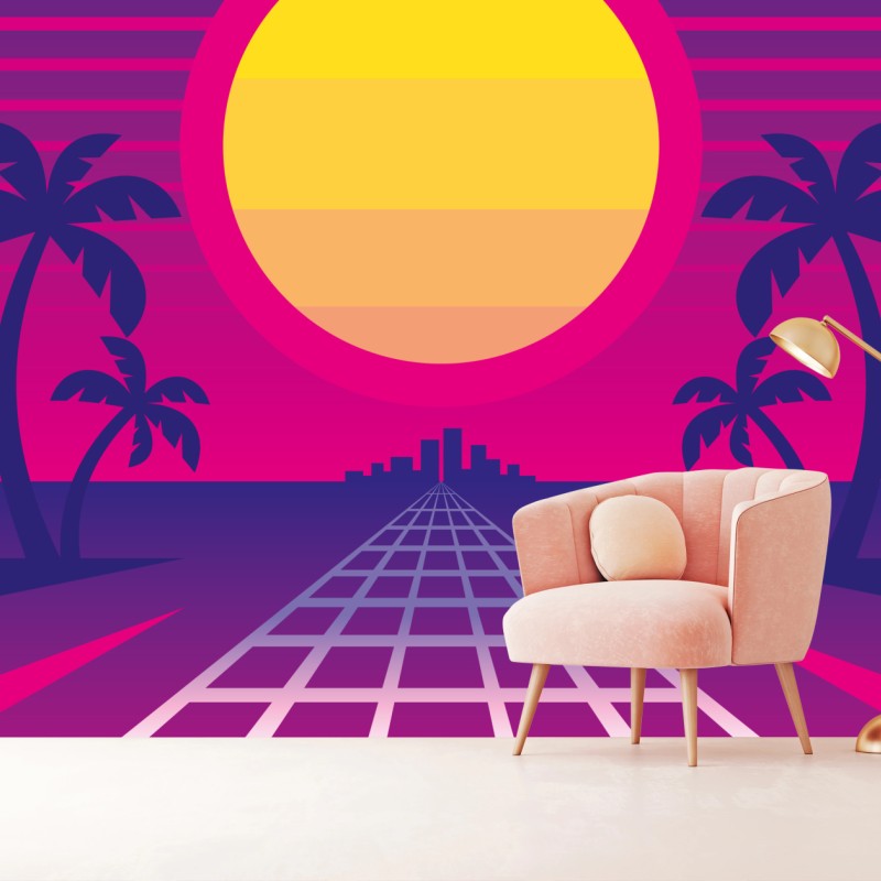 Fototapete neon sonnenuntergang skyline