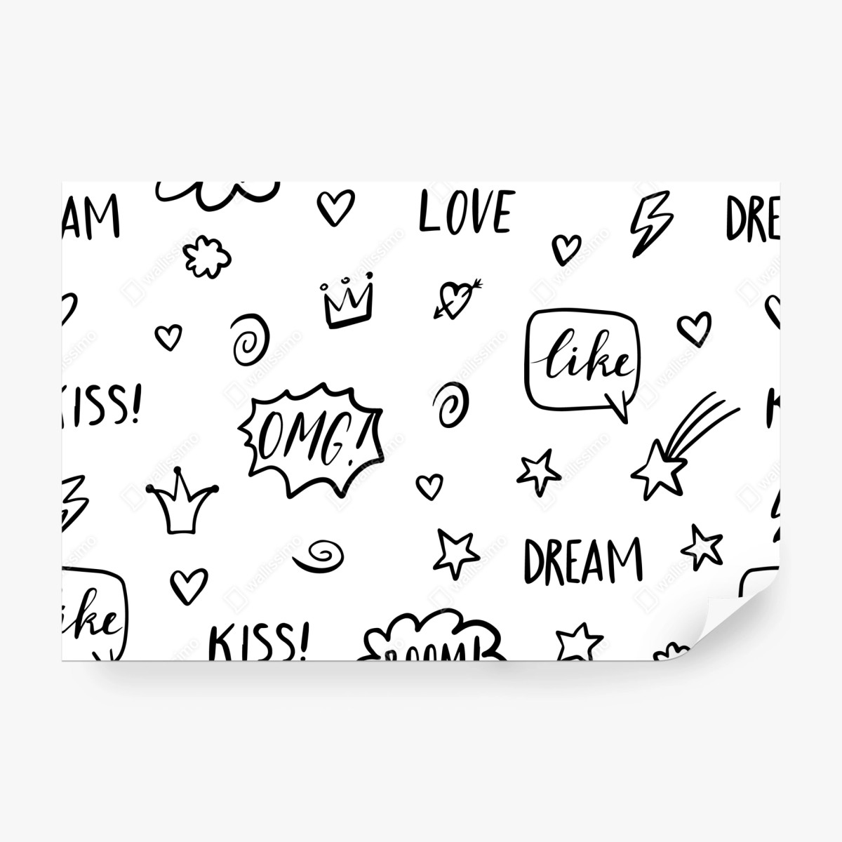 Fototapete verspieltes doodle-muster mit herzen und sternen – Wallnifity® Fototapete verspieltes doodle-muster mit herzen und sternen – Wallnifity®