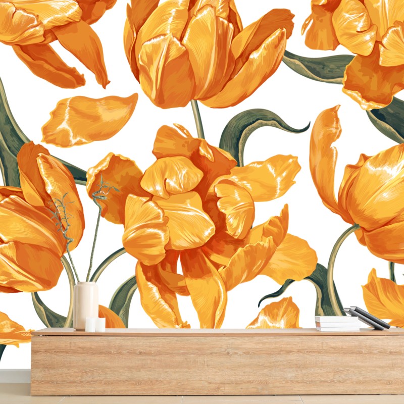 Fototapete muster mit lebhaften orangen tulpen