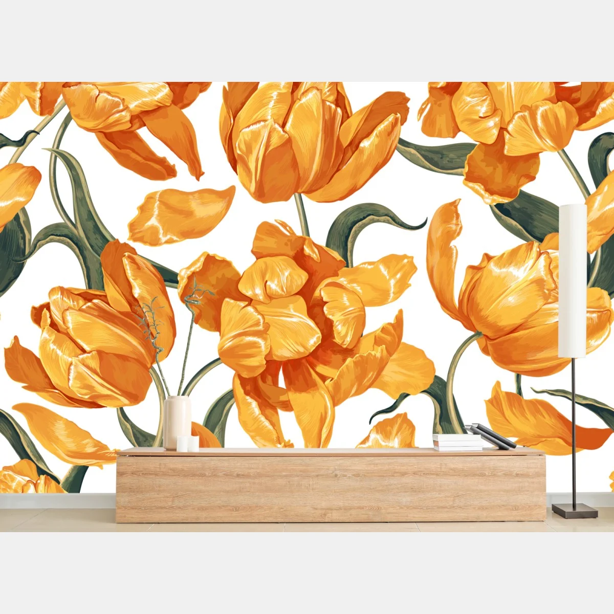 Fototapete muster mit lebhaften orangen tulpen – Wallnifity® Fototapete muster mit lebhaften orangen tulpen – Wallnifity®