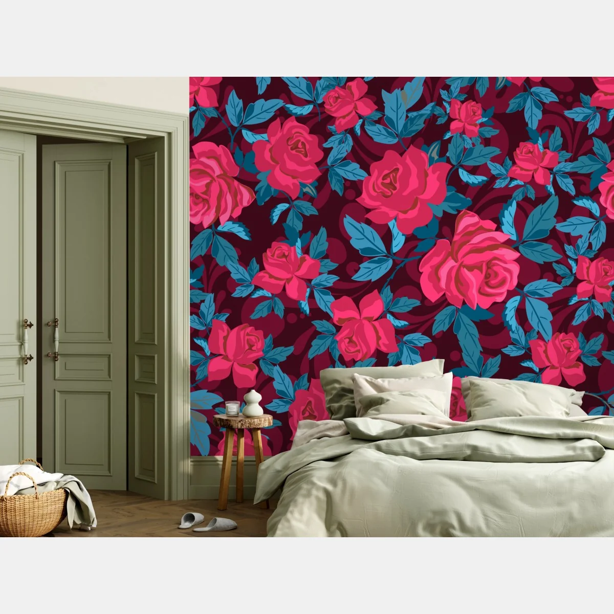 Fototapete vintage rosenmuster in rosa und türkis – Wallnifity® Fototapete vintage rosenmuster in rosa und türkis – Wallnifity®