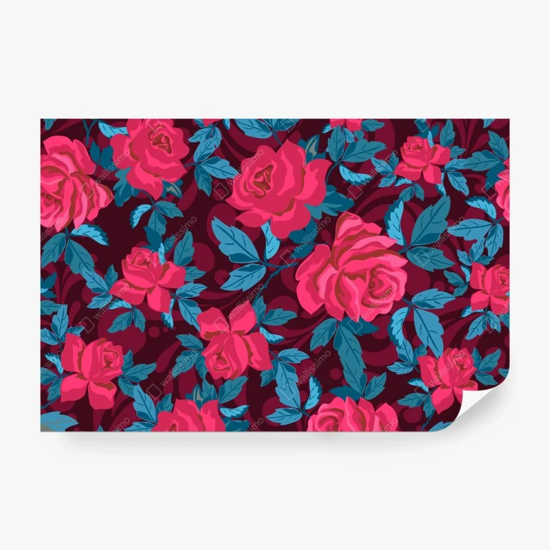 Fototapete vintage rosenmuster in rosa und türkis