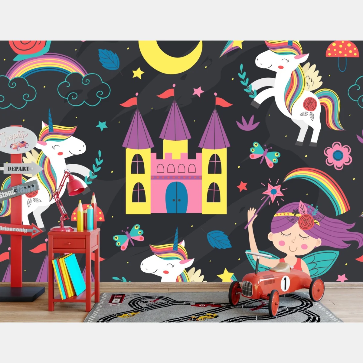 Fototapete magisches einhorn- und feenmuster – Wallnifity® Fototapete magisches einhorn- und feenmuster – Wallnifity®