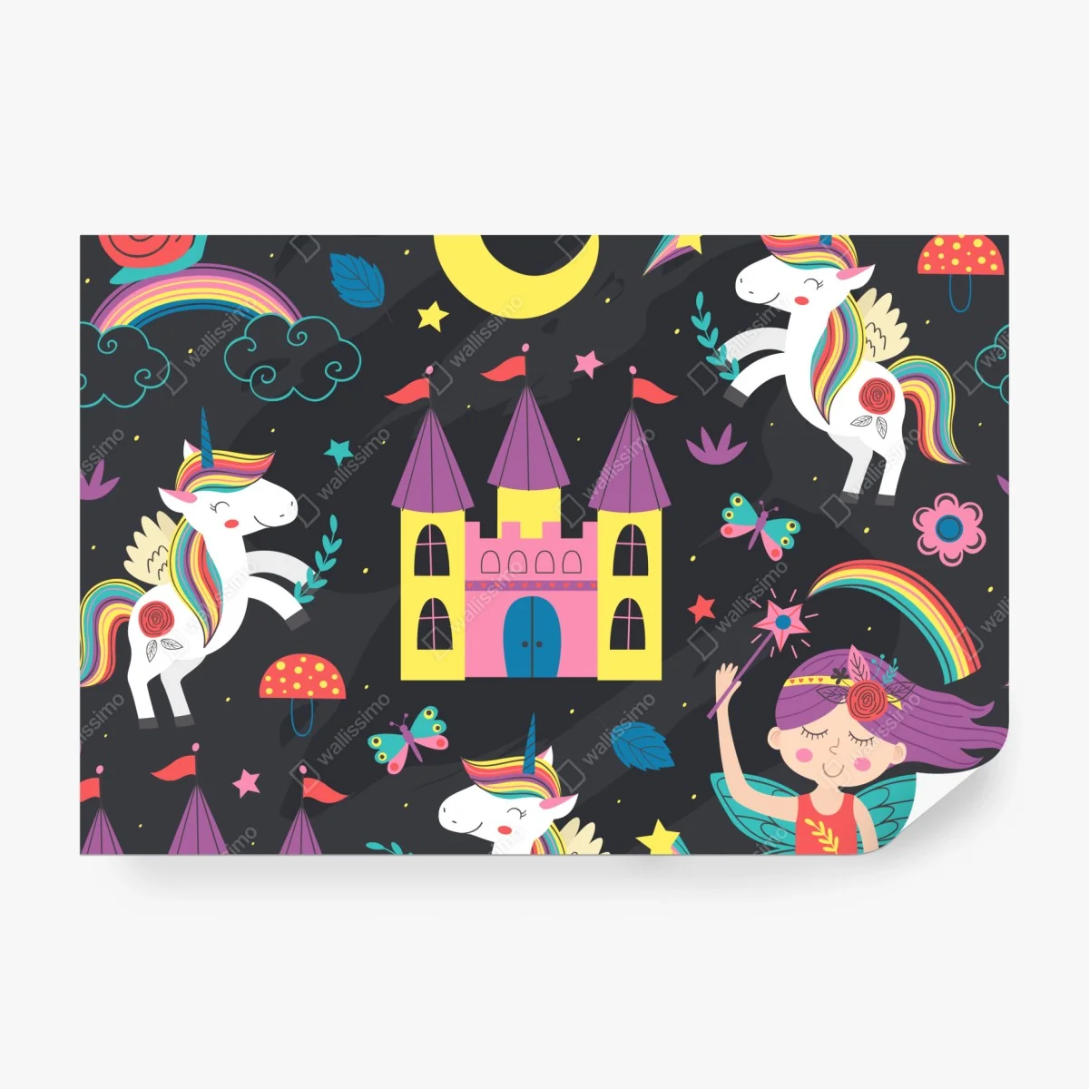 Fototapete magisches einhorn- und feenmuster – Wallnifity® Fototapete magisches einhorn- und feenmuster – Wallnifity®