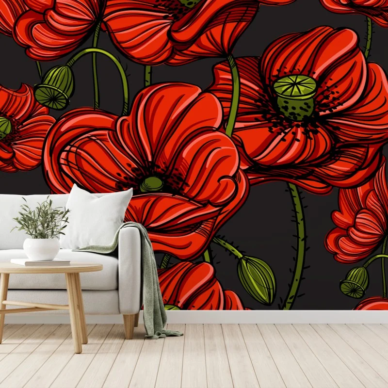 Fototapete kräftige rote mohnblumen illustration – Wallnifity® Fototapete kräftige rote mohnblumen illustration – Wallnifity®
