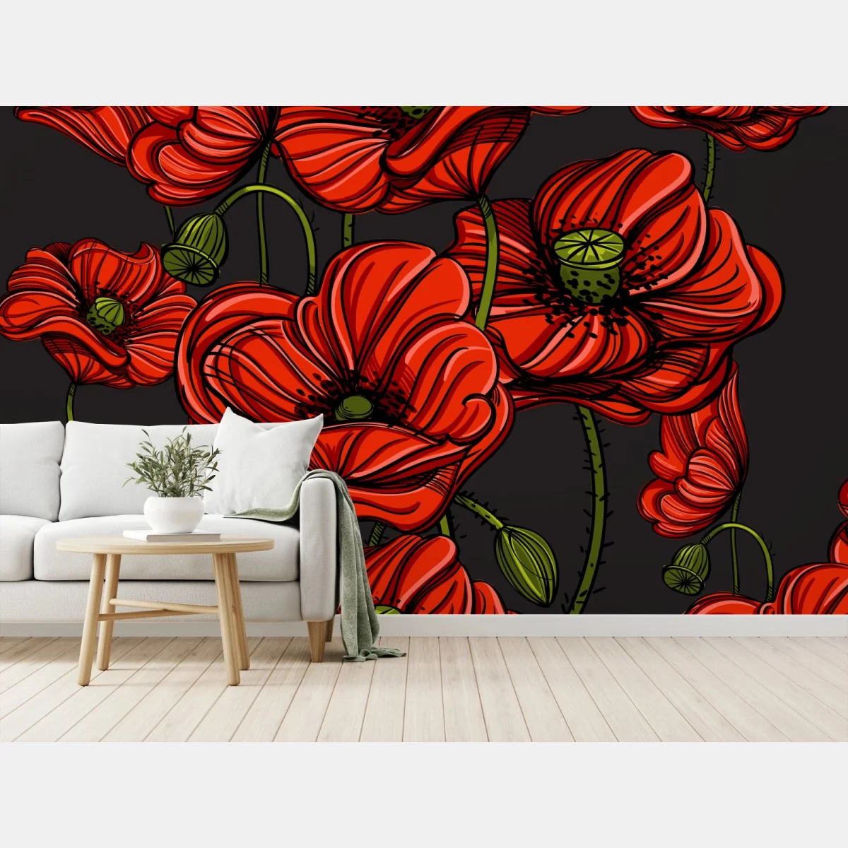 Fototapete kräftige rote mohnblumen illustration – Wallnifity® Fototapete kräftige rote mohnblumen illustration – Wallnifity®